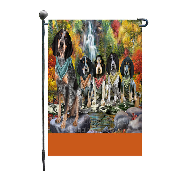 Personalized Scenic Waterfall Bluetick Coonhound Dogs Custom Garden Flags GFLG-DOTD-A60938