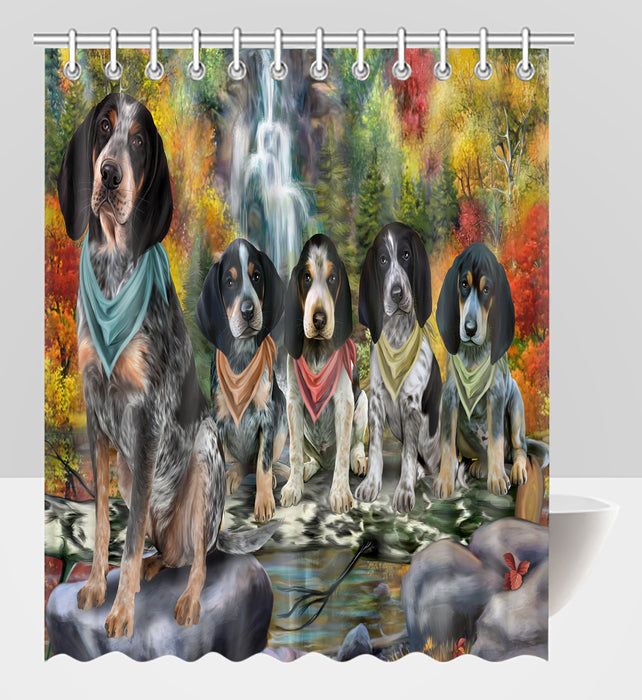 Scenic Waterfall Bluetick Coonhound Dogs Shower Curtain