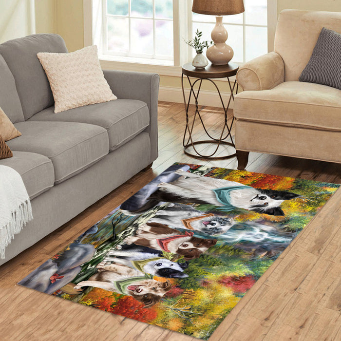 Scenic Waterfall Border Collie Dogs Area Rug