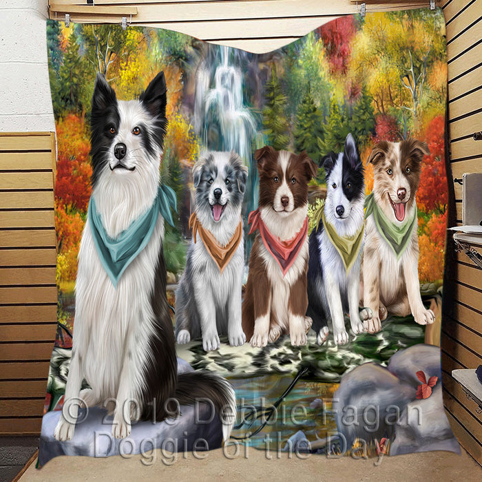 Scenic Waterfall Border Collie Dogs Quilt