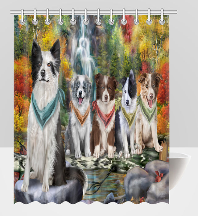 Scenic Waterfall Border Collie Dogs Shower Curtain