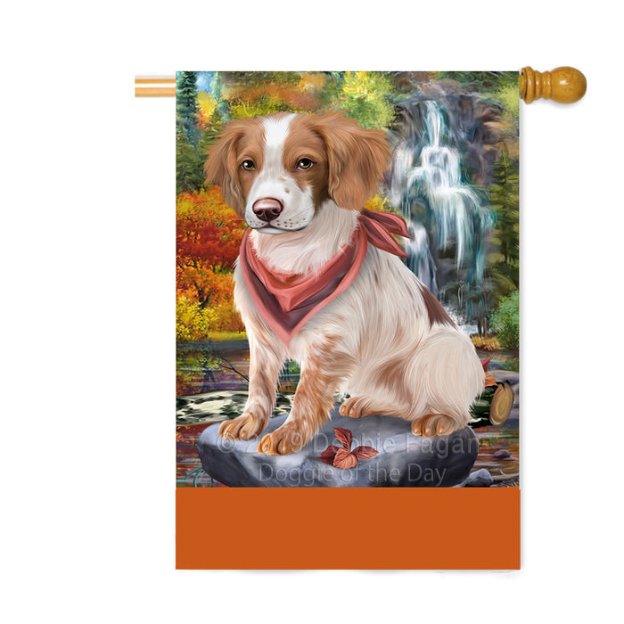 Personalized Scenic Waterfall Brittany Spaniel Dog Custom House Flag FLG-DOTD-A61005