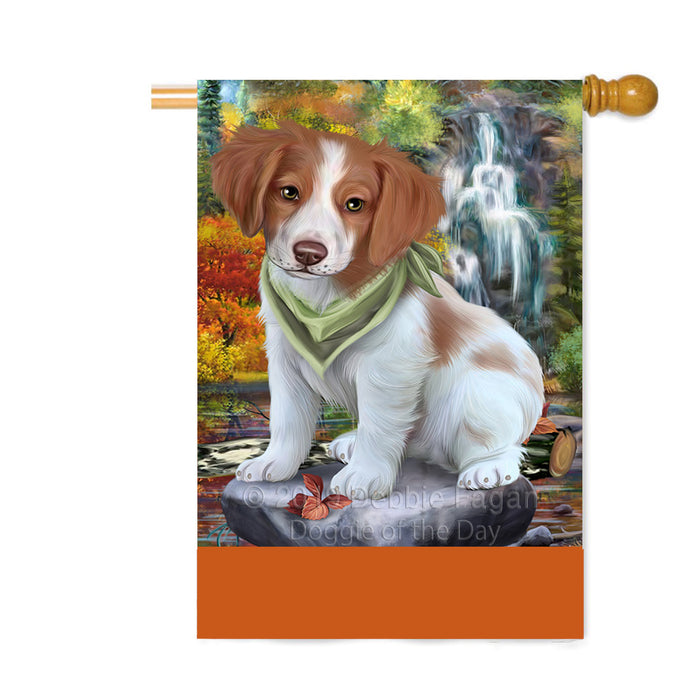 Personalized Scenic Waterfall Brittany Spaniel Dog Custom House Flag FLG-DOTD-A61006