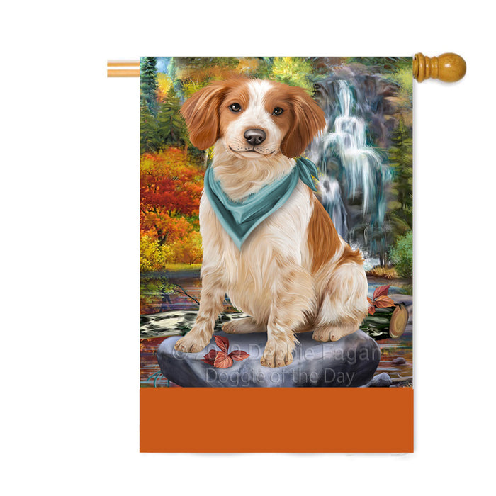 Personalized Scenic Waterfall Brittany Spaniel Dog Custom House Flag FLG-DOTD-A61007