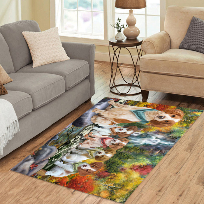 Scenic Waterfall Brittany Spaniel Dogs Area Rug