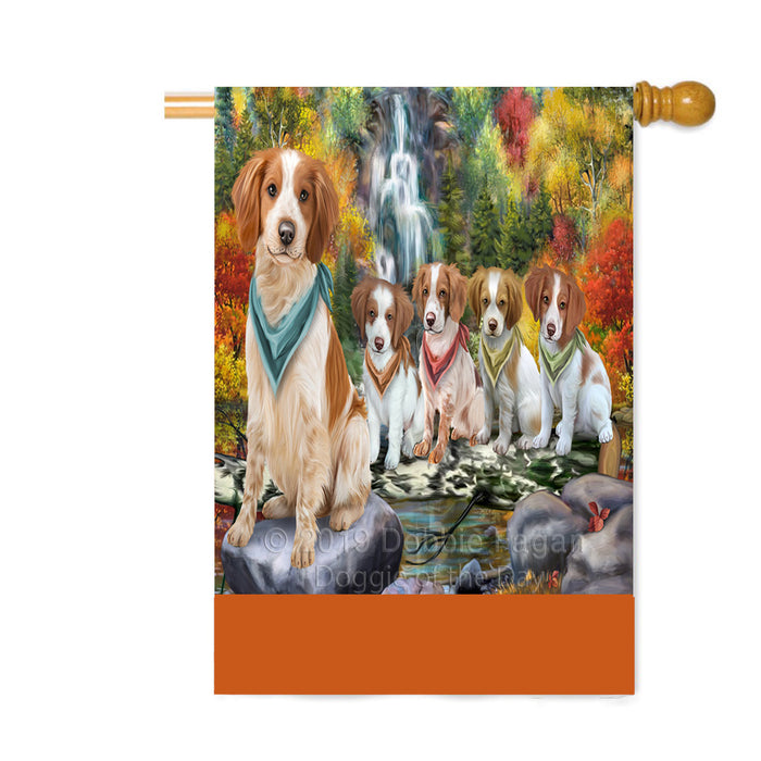 Personalized Scenic Waterfall Brittany Spaniel Dogs Custom House Flag FLG-DOTD-A61004