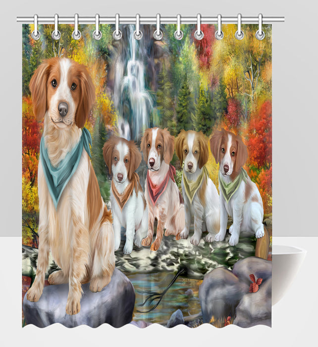 Scenic Waterfall Brittany Spaniel Dogs Shower Curtain