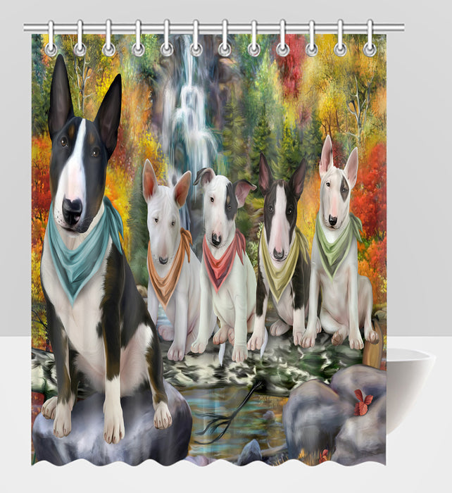 Scenic Waterfall Bull Terrier Dogs Shower Curtain