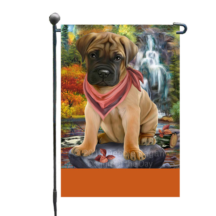 Personalized Scenic Waterfall Bullmastiff Dog Custom Garden Flags GFLG-DOTD-A60959