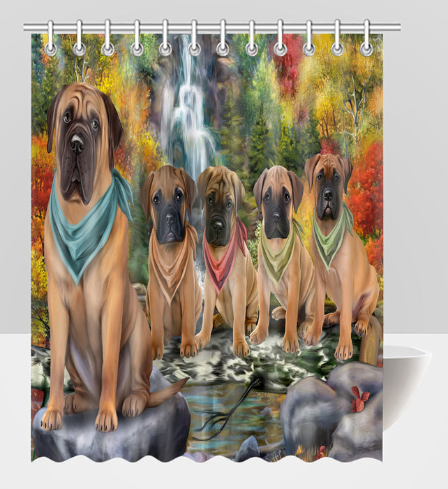 Scenic Waterfall Bullmastiff Dogs Shower Curtain