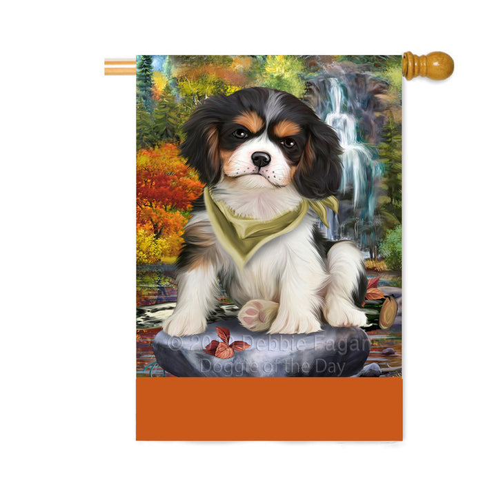 Personalized Scenic Waterfall Cavalier King Charles Spaniel Dog Custom House Flag FLG-DOTD-A61024
