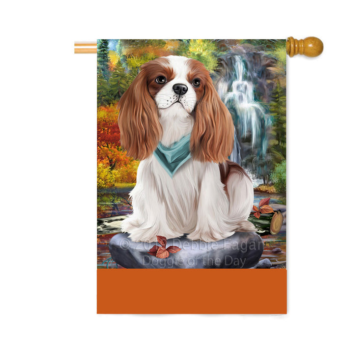 Personalized Scenic Waterfall Cavalier King Charles Spaniel Dog Custom House Flag FLG-DOTD-A61026