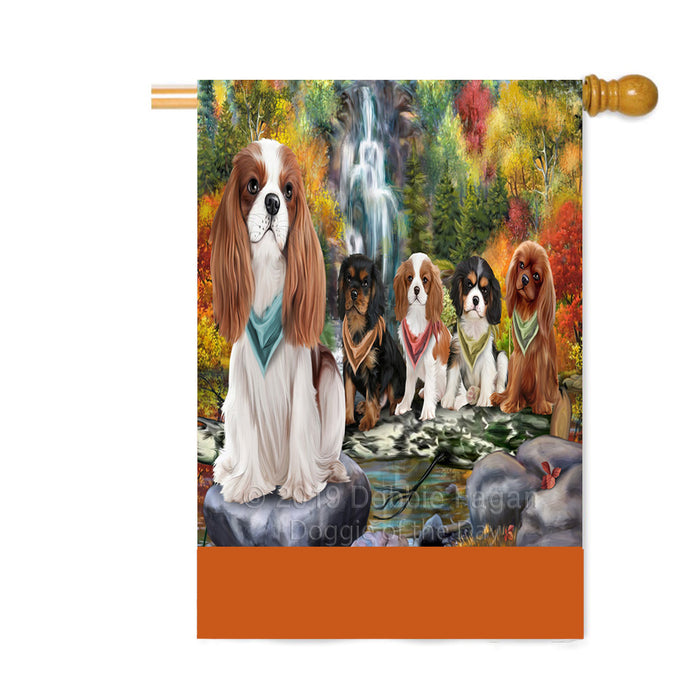 Personalized Scenic Waterfall Cavalier King Charles Spaniel Dogs Custom House Flag FLG-DOTD-A61022