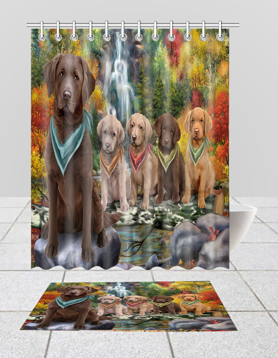Scenic Waterfall Chesapeake Bay Retriever Dogs Bath Mat and Shower Curtain Combo