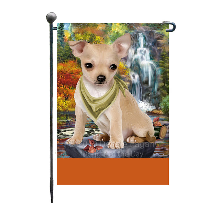 Personalized Scenic Waterfall Chihuahua Dog Custom Garden Flags GFLG-DOTD-A60978