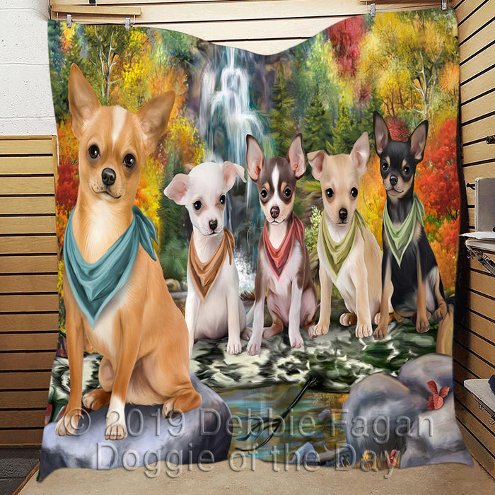 Scenic Waterfall Chihuahua Dogs Quilt