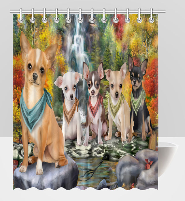 Scenic Waterfall Chihuahua Dogs Shower Curtain