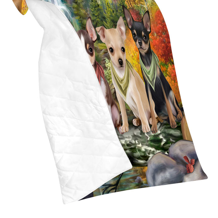 Scenic Waterfall Chihuahua Dogs Quilt