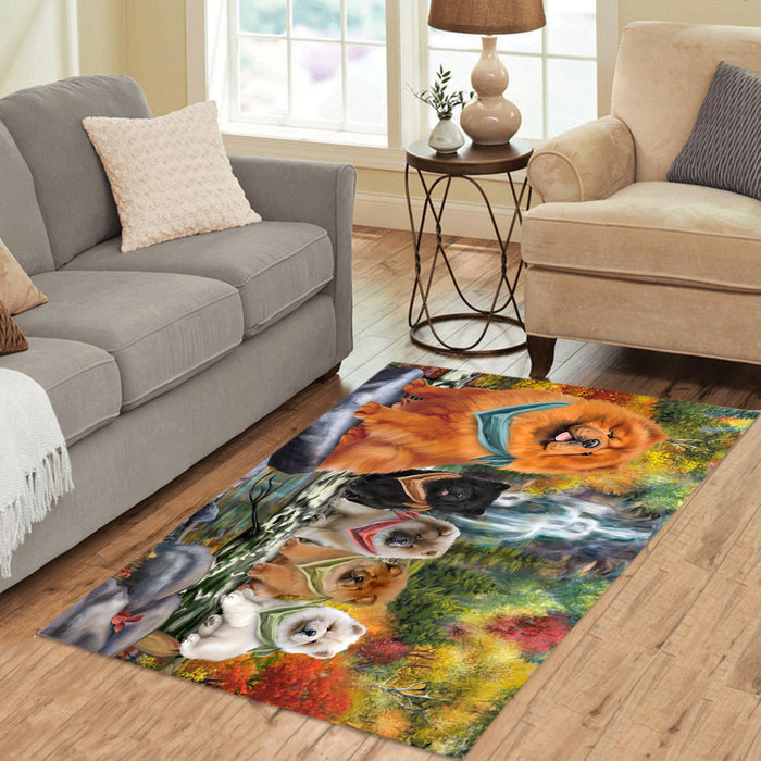 Scenic Waterfall Chow Chow Dogs Area Rug