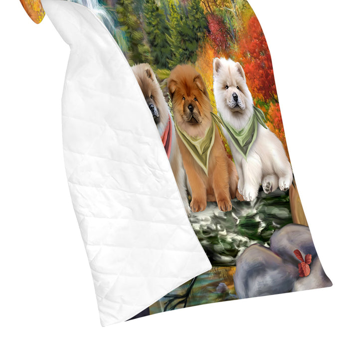 Scenic Waterfall Chow Chow Dogs Quilt