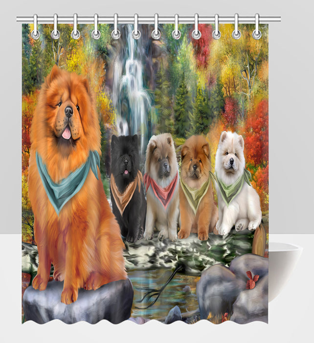 Scenic Waterfall Chow Chow Dogs Shower Curtain