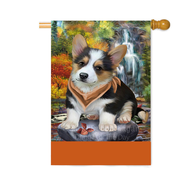 Personalized Scenic Waterfall Corgi Dog Custom House Flag FLG-DOTD-A61051