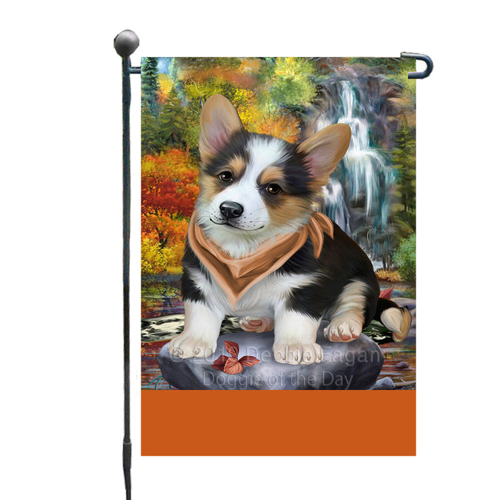 Personalized Scenic Waterfall Corgi Dog Custom Garden Flags GFLG-DOTD-A60995