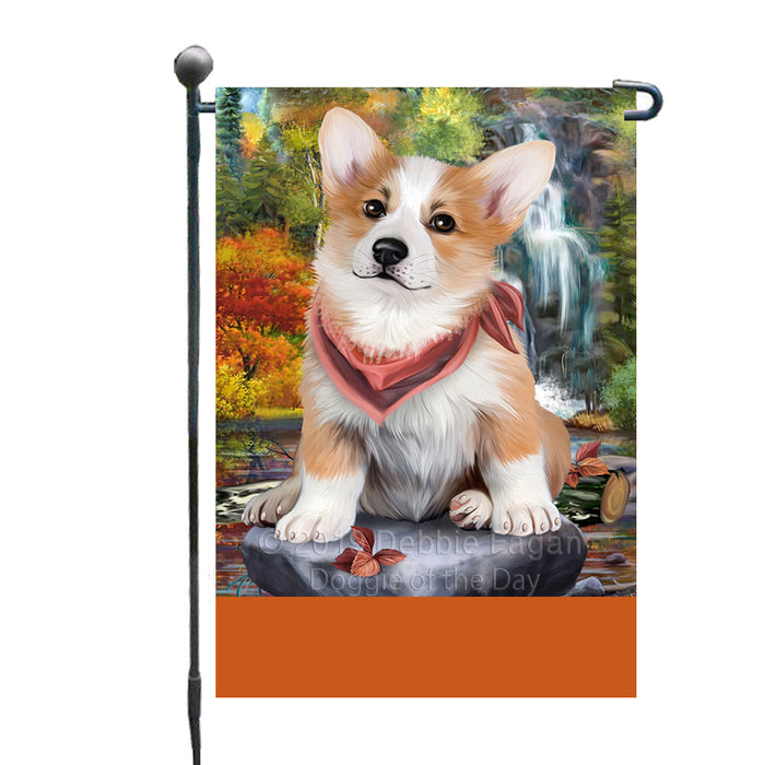 Personalized Scenic Waterfall Corgi Dog Custom Garden Flags GFLG-DOTD-A60996