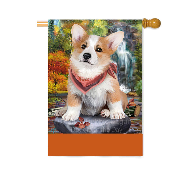 Personalized Scenic Waterfall Corgi Dog Custom House Flag FLG-DOTD-A61052