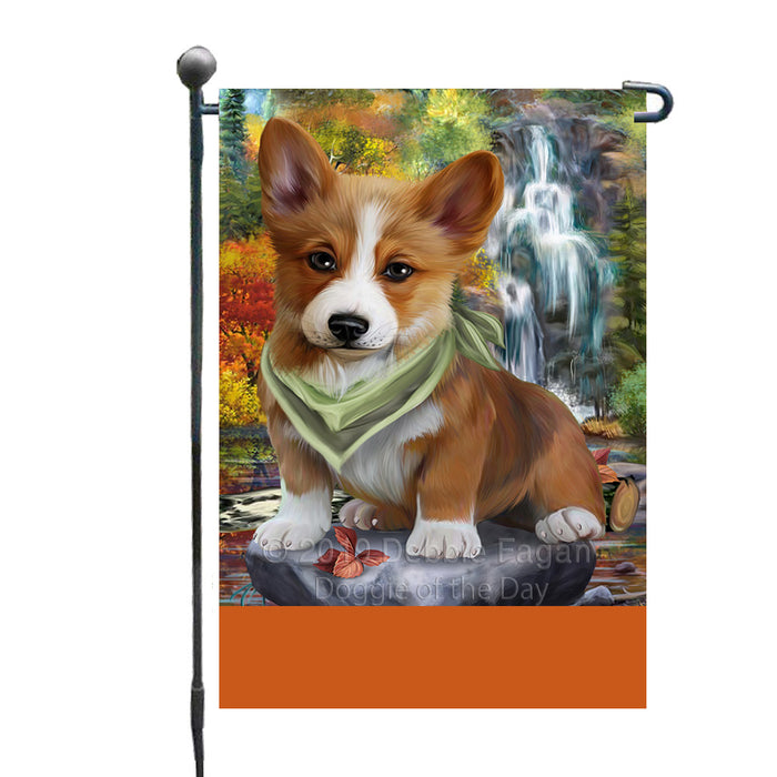 Personalized Scenic Waterfall Corgi Dog Custom Garden Flags GFLG-DOTD-A60997
