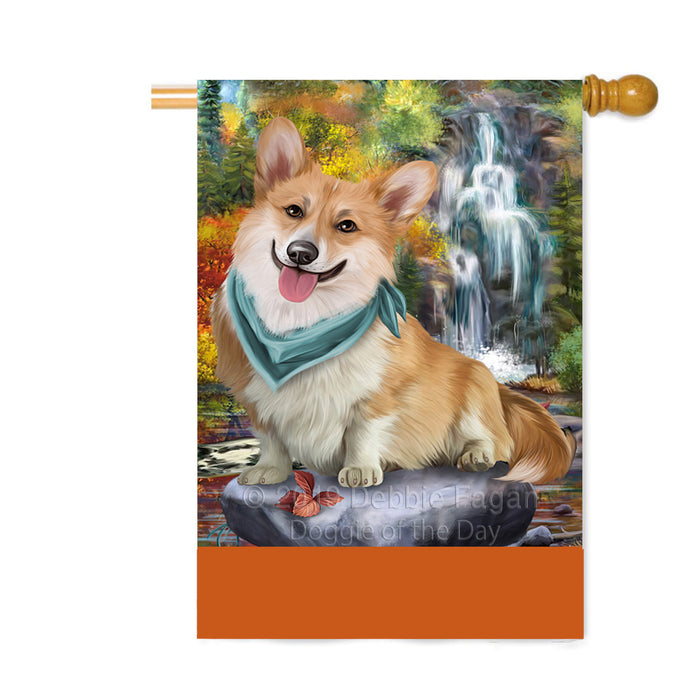 Personalized Scenic Waterfall Corgi Dog Custom House Flag FLG-DOTD-A61054