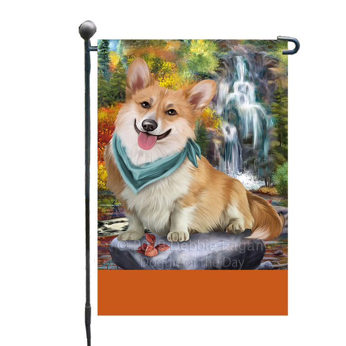 Personalized Scenic Waterfall Corgi Dog Custom Garden Flags GFLG-DOTD-A60998