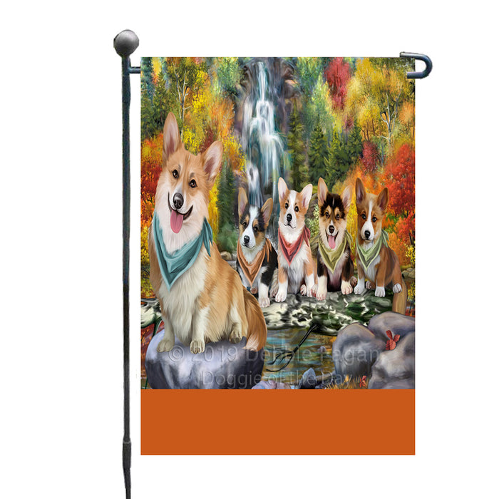 Personalized Scenic Waterfall Corgi Dogs Custom Garden Flags GFLG-DOTD-A60994