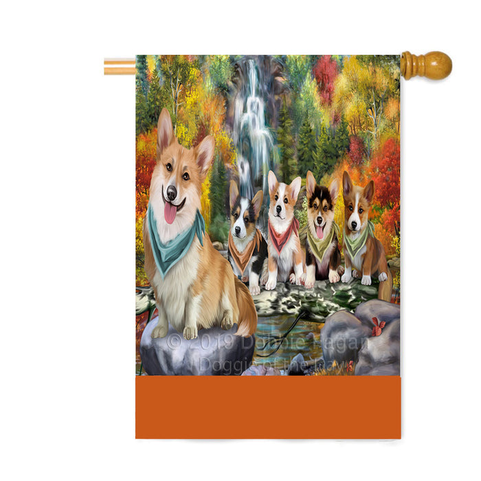 Personalized Scenic Waterfall Corgi Dogs Custom House Flag FLG-DOTD-A61050
