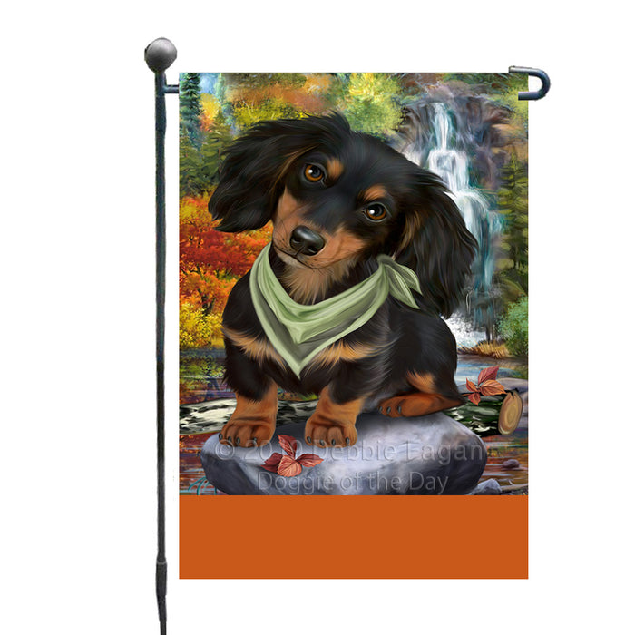 Personalized Scenic Waterfall Dachshund Dog Custom Garden Flags GFLG-DOTD-A61000