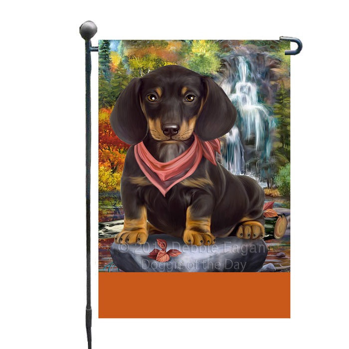 Personalized Scenic Waterfall Dachshund Dog Custom Garden Flags GFLG-DOTD-A61001
