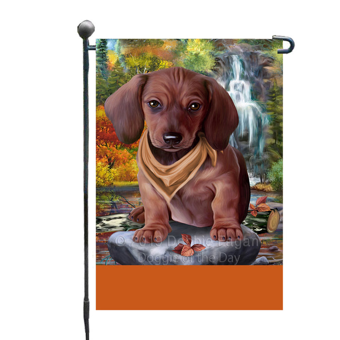 Personalized Scenic Waterfall Dachshund Dog Custom Garden Flags GFLG-DOTD-A61002
