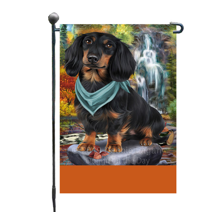 Personalized Scenic Waterfall Dachshund Dog Custom Garden Flags GFLG-DOTD-A61003