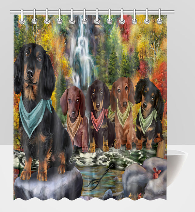 Scenic Waterfall Dachshund Dogs Shower Curtain