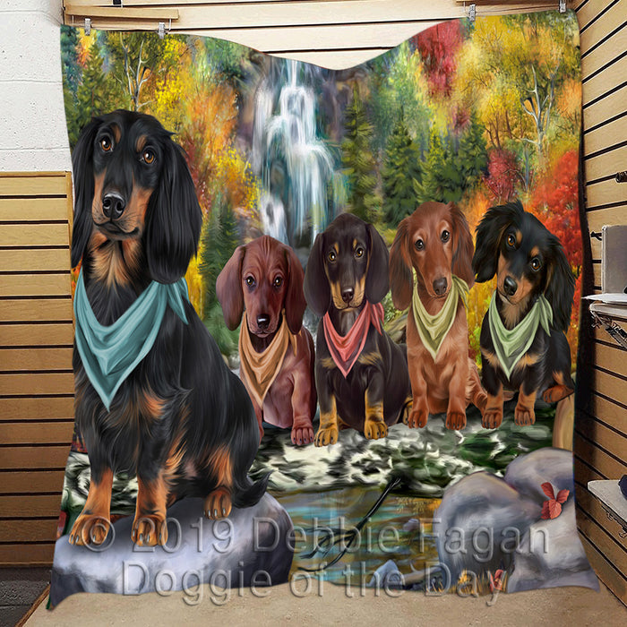 Scenic Waterfall Dachshund Dogs Quilt
