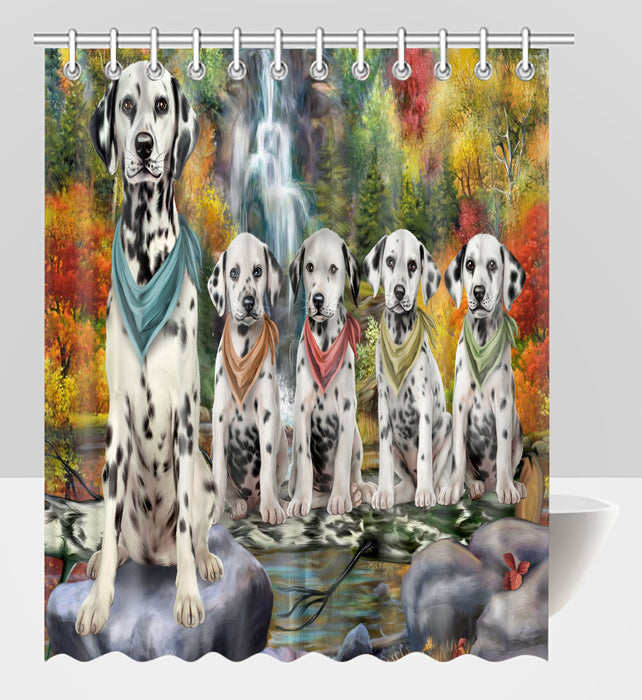 Scenic Waterfall Dalmatian Dogs Shower Curtain