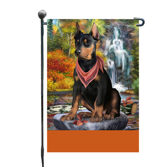 Personalized Scenic Waterfall Doberman Pincher Dog Custom Garden Flags GFLG-DOTD-A61008