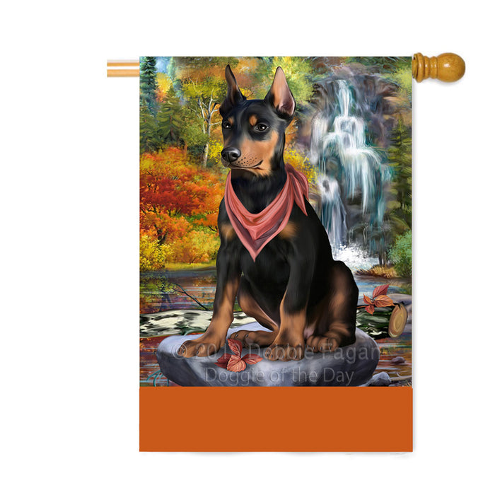 Personalized Scenic Waterfall Doberman Pincher Dog Custom House Flag FLG-DOTD-A61064