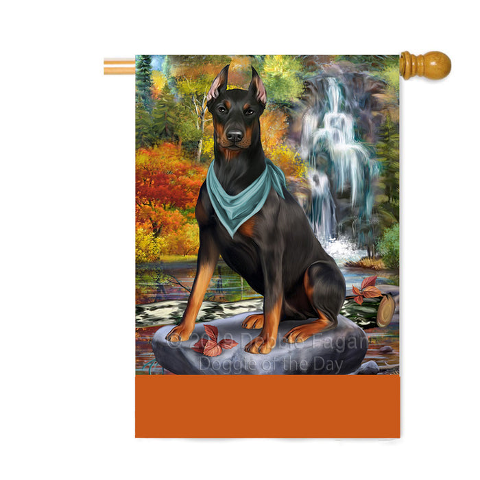 Personalized Scenic Waterfall Doberman Pincher Dog Custom House Flag FLG-DOTD-A61065