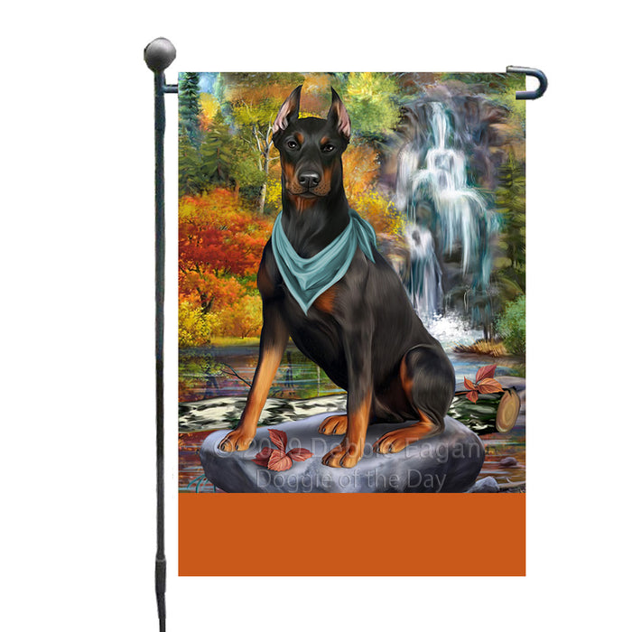 Personalized Scenic Waterfall Doberman Pincher Dog Custom Garden Flags GFLG-DOTD-A61009