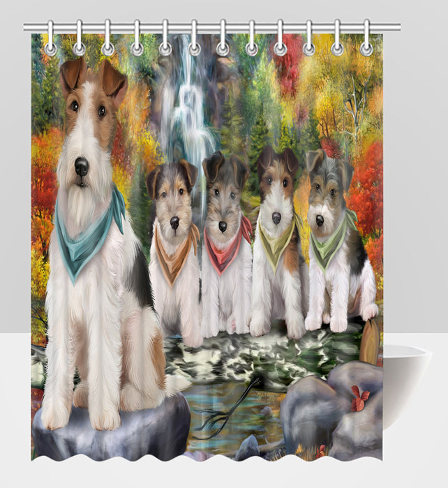 Scenic Waterfall Fox Terrier Dogs Shower Curtain