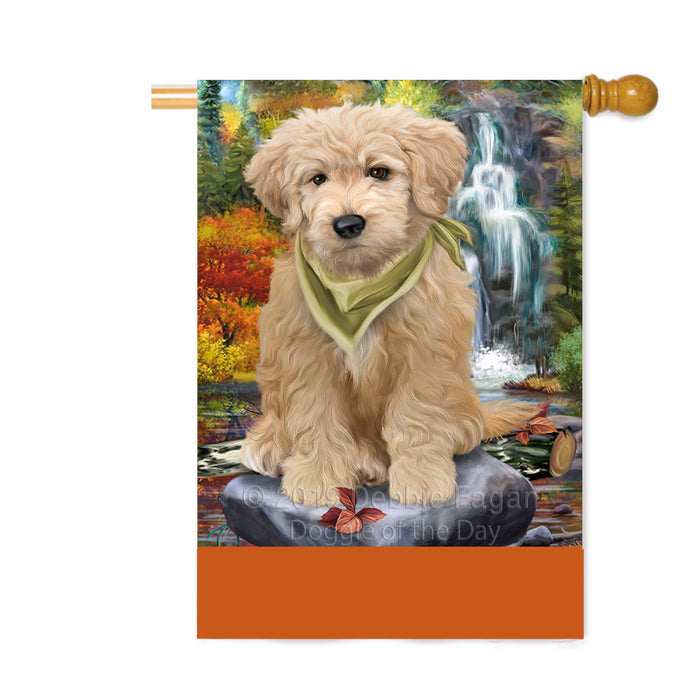 Personalized Scenic Waterfall Goldendoodle Dog Custom House Flag FLG-DOTD-A61072