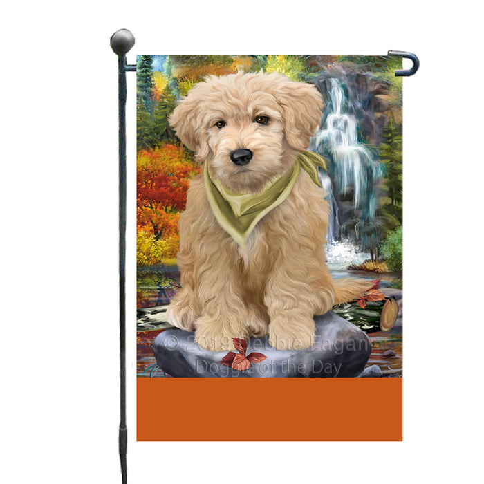 Personalized Scenic Waterfall Goldendoodle Dog Custom Garden Flags GFLG-DOTD-A61016