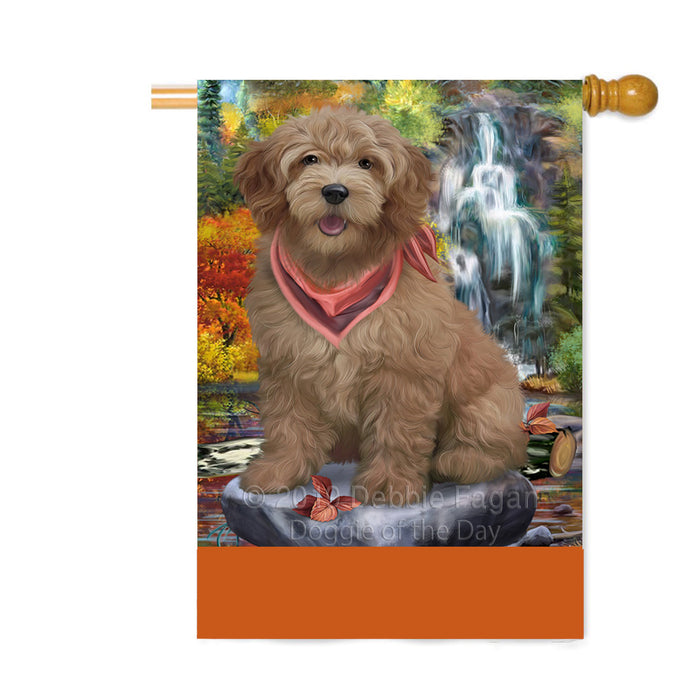Personalized Scenic Waterfall Goldendoodle Dog Custom House Flag FLG-DOTD-A61073