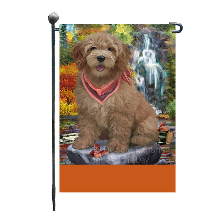 Personalized Scenic Waterfall Goldendoodle Dog Custom Garden Flags GFLG-DOTD-A61017